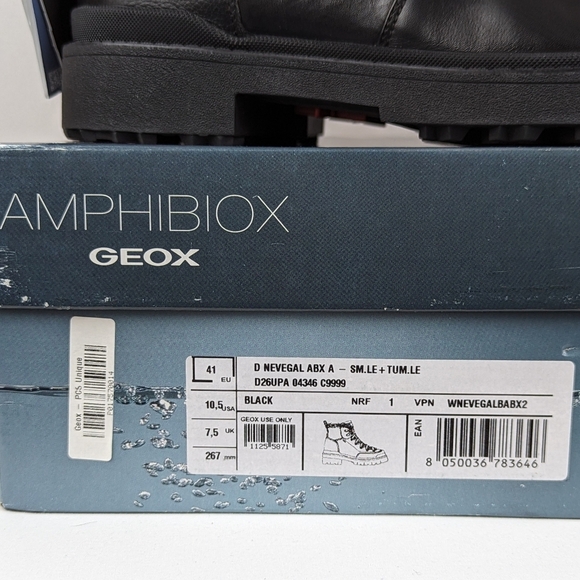 Geox Nevegal Amphibiox Waterproof Leather Combat Ankle Boot Black EU41 10.5 NIB - Picture 14 of 14